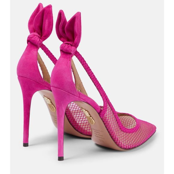 AQUAZZURA Bow Tie mesh and suede 105 pumps - Picture 2 of 12
